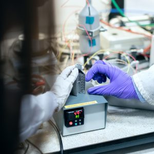 Laboratory engineer carrying out technical testing and measurement